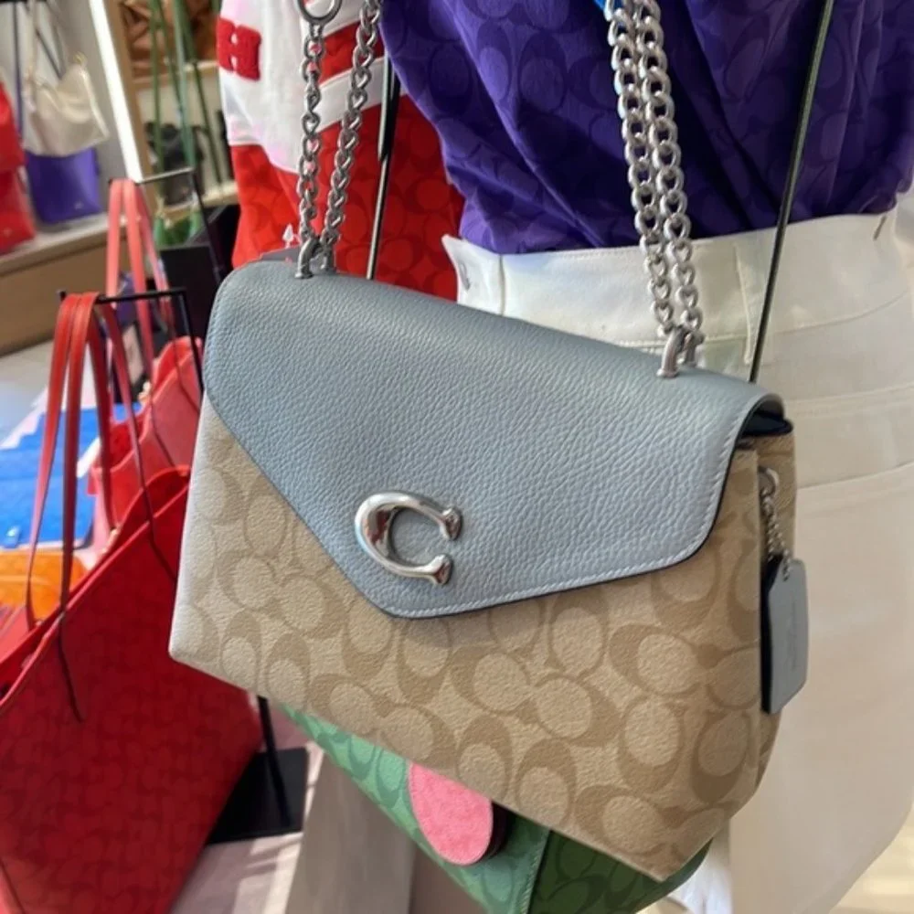 Coach Tammie Shoulder Bag In Signature Canvas Light Khaki / Light Teal - Picture 16 of 16